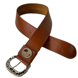 Loredana Sancato tan leather statement belt with cowhide accents - Made in Italy